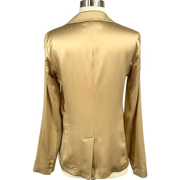 Nili Lotan Sophia Charmeuse Blazer Gold 100% Silk One Button Jacket Size 0 - Picture 5 of 13